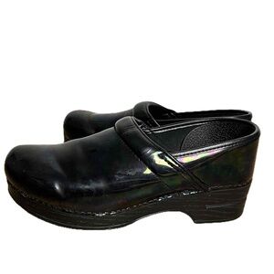 Dansko Iridescent Black Leather Closed Toe Clogs Shoes Size‎ EU 42